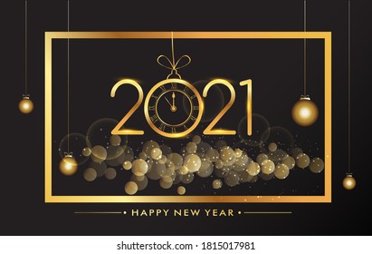 Frohes Neujahr 2021 - Neujahr Shining Hintergrund mit goldener Uhr und glänzender.