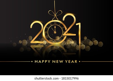 Frohes Neujahr 2021 - Neujahr Shining Hintergrund mit goldener Uhr und glänzender.