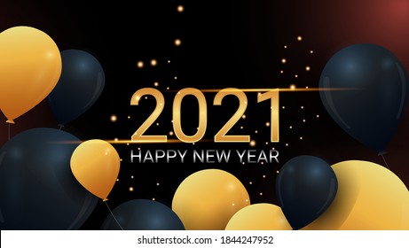 Happy New Year 2021 New Year Shining background with golden gift bow and glitter