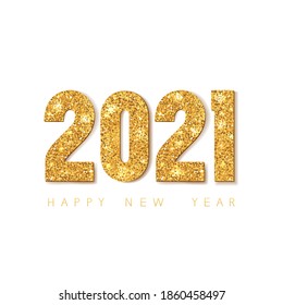 Happy new year 2021, shiny numbers on white background.