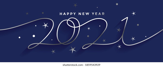 happy new year 2021 silver line style banner design