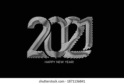 Afiche del diseño de la tipografía plateada del Año Nuevo 2021, ilustración vectorial.