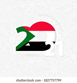 Happy New Year 2021 for Sudan on snowflake background. Greeting Sudan with new 2021 year.