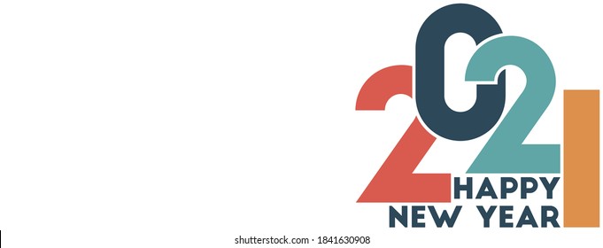 Happy New Year 2021 symbol. Text design logo. Vector illustration for cover, brochure and calendar. 2021 isolated on white background. Vector New Year logo in color