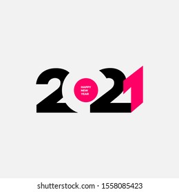 Happy new year 2021 template. Design for banner, greeting cards, brochure or print. Vector illustration. Isolated on white background.