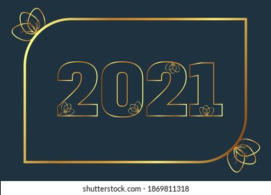 Happy new year 2021 template. Design for banner, greeting cards, or print. golden text 2021 with leaf , Vector illustration. 