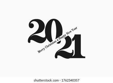 Happy New Year 2021 text template. Design for banner, greeting cards, web, gift card, brochure or print. Flat vector illustration. Isolated on white background.