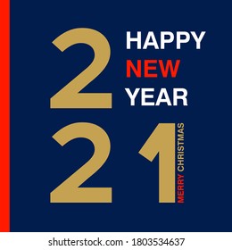 Happy new year 2021 text design over blue background. Brochure design template, card, banner 