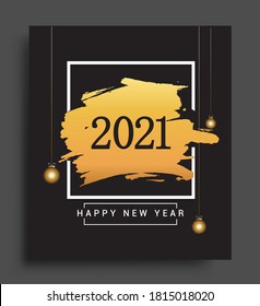 Happy New Year 2021 text design gold colored isolated on black background, vector elements for calendar and greeting card.