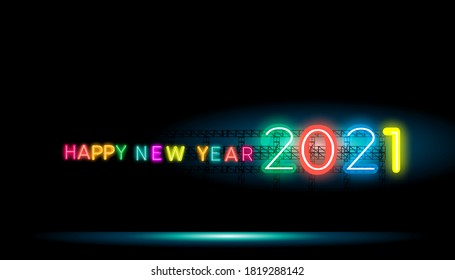 Happy new year  2021 text - Neon style Colorful  -  modern Idea and Concept Vector illustration.