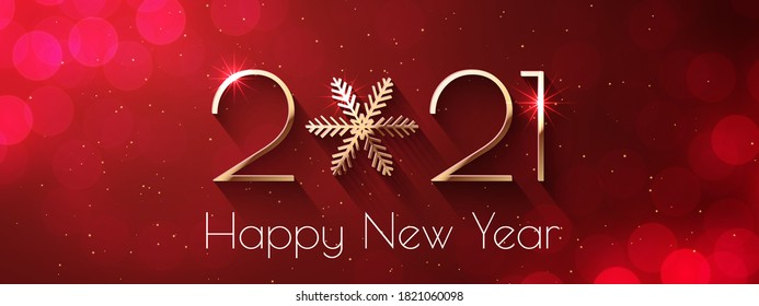 Happy New Year 2021 Text Design. Vector Greeting Illustration With Golden Numbers And Snowflake