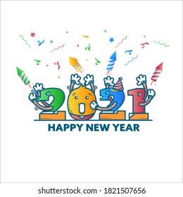 Happy New Year 2021 text logo Design Cover for business diary for 2021. Brochure, card, banner design template. Isolated against a white background. Vector illustration.