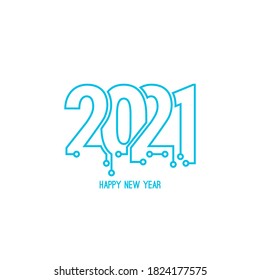 Happy new year 2021 text design with high tech circuit board texture. Vector illustration.