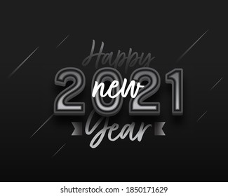 Happy New Year 2021 Text On Black Background For Celebration Concept.