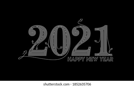 Happy New Year 2021 Text Typography Design Patter, Vector illustration.
