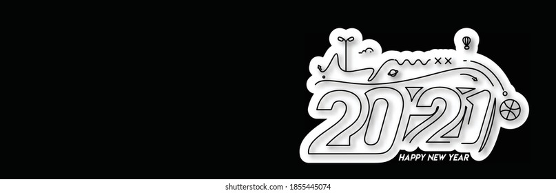 Happy New Year 2021 Text Typography Design Patter, Vector illustration.