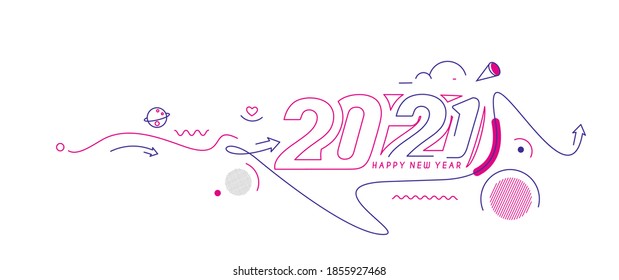 Happy New Year 2021 Text Typography Design Patter, Vector illustration.