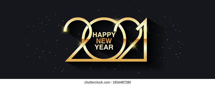Happy New Year 2021 text design. Vector greeting illustration with golden numbers. Merry christmas and happy new year 2021 vector greeting card and poster design.