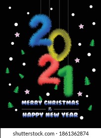 Happy new year 2021 text design Greeting vector illustration with many colorful numbers.creative greeting card design.Christmas flyer template.Happy new 2021 year!.