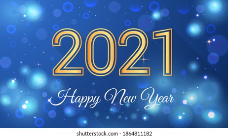 Happy New Year 2021 text design. Vector greeting illustration with golden numbers