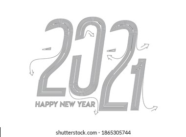 Happy New Year 2021 Text Typography Design Patter, Vector illustration.