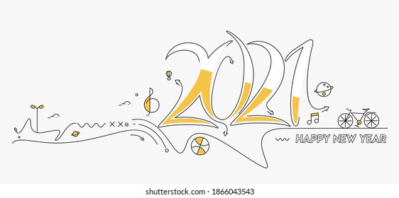 Happy New Year 2021 Text Typography Design Patter, Vector illustration.