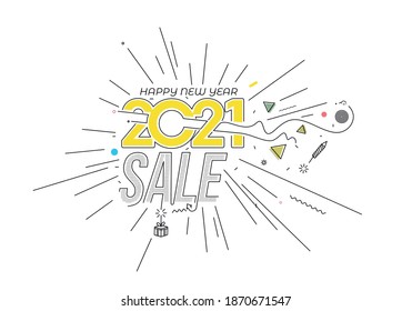 Happy New Year 2021 Text Typography Design Sale Banner Poster, Vector illustration.