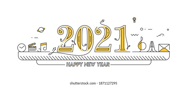 Happy New Year 2021 Text Typography Design Patter, Vector illustration.