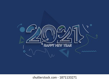 Happy New Year 2021 Text Typography Design Patter, Vector illustration.