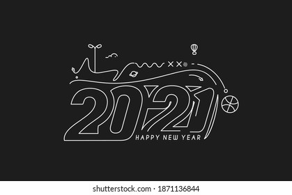 Happy New Year 2021 Text Typography Design Patter, Vector illustration.