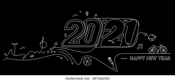 Happy New Year 2021 Text Typography Design Patter, Vector illustration.