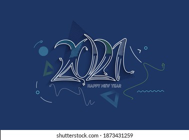 Happy New Year 2021 Text Typography Design Patter, Vector illustration.