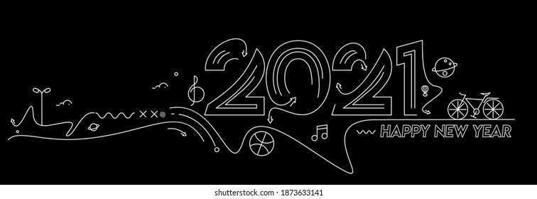 Happy New Year 2021 Text Typography Design Patter, Vector illustration.