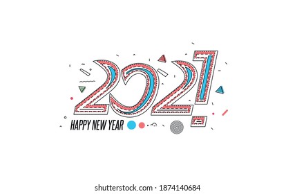 Happy New Year 2021 Text Typography Design Patter, Vector illustration.
