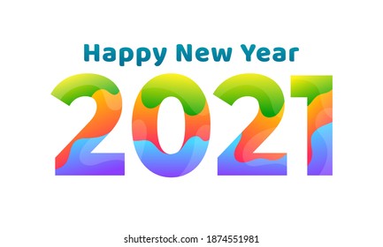 Happy new year 2021 text decoration fluid design abstract