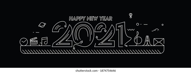 Happy New Year 2021 Text Typography Design Patter, Vector illustration.