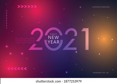 Feliz diseño de texto de Año Nuevo 2021. 2021 Texto. Fondo de tecnología futurista.