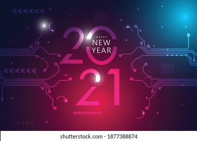 Happy New Year 2021 text design. 2021 Text. Futuristic technology background.