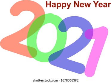 Happy New Year 2021 text design. Vector illustration, Greeting card or poster template