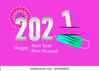 Happy New Year 2021 Text Design paper cut letters and numbers with surgical mask Protection concept new normal .vector illustration EPS10