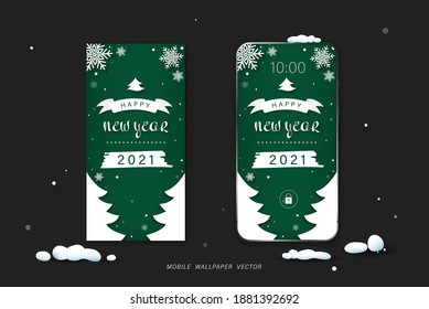 Happy new year 2021 text on green vertical banner background for mobile wallpaper