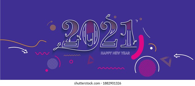 Happy New Year 2021 Text Typography Design Banner Poster, Vector illustration.