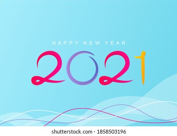 Happy new year 2021 theme with wave background design