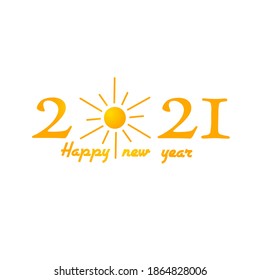 Happy new year 2021, theme sun as number zero