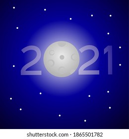Happy new year 2021, theme sky night number zero change moon 