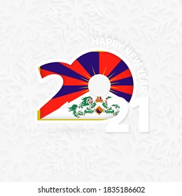 Happy New Year 2021 For Tibet On Snowflake Background. Greeting Tibet With New 2021 Year.