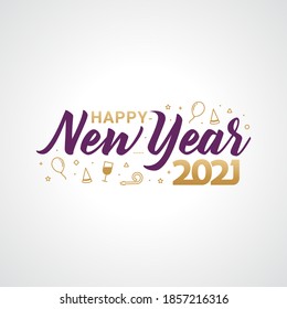 Happy New Year 2021 typography style vector illustration for banner, flyer and greeting card