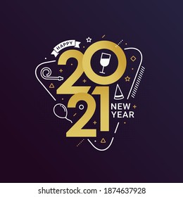 Happy New Year 2021 typography style vector illustration for greeting card