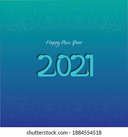 Happy New year 2021 typography in light blue color on blue vignetted background.