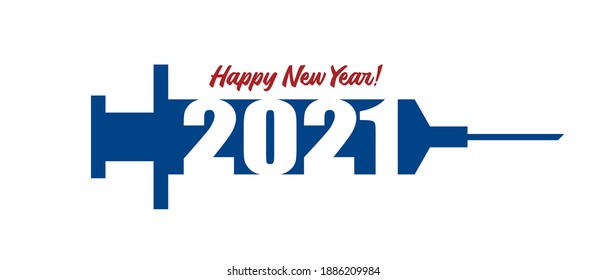 Happy New Year 2021 Vaccine syringe icon - vector Illustration - Coronavirus - covid19 - vaccination